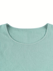 Solid Casual Two Piece Set Crew Neck Short Sleeve Tops & Elastic Waist Wide Leg