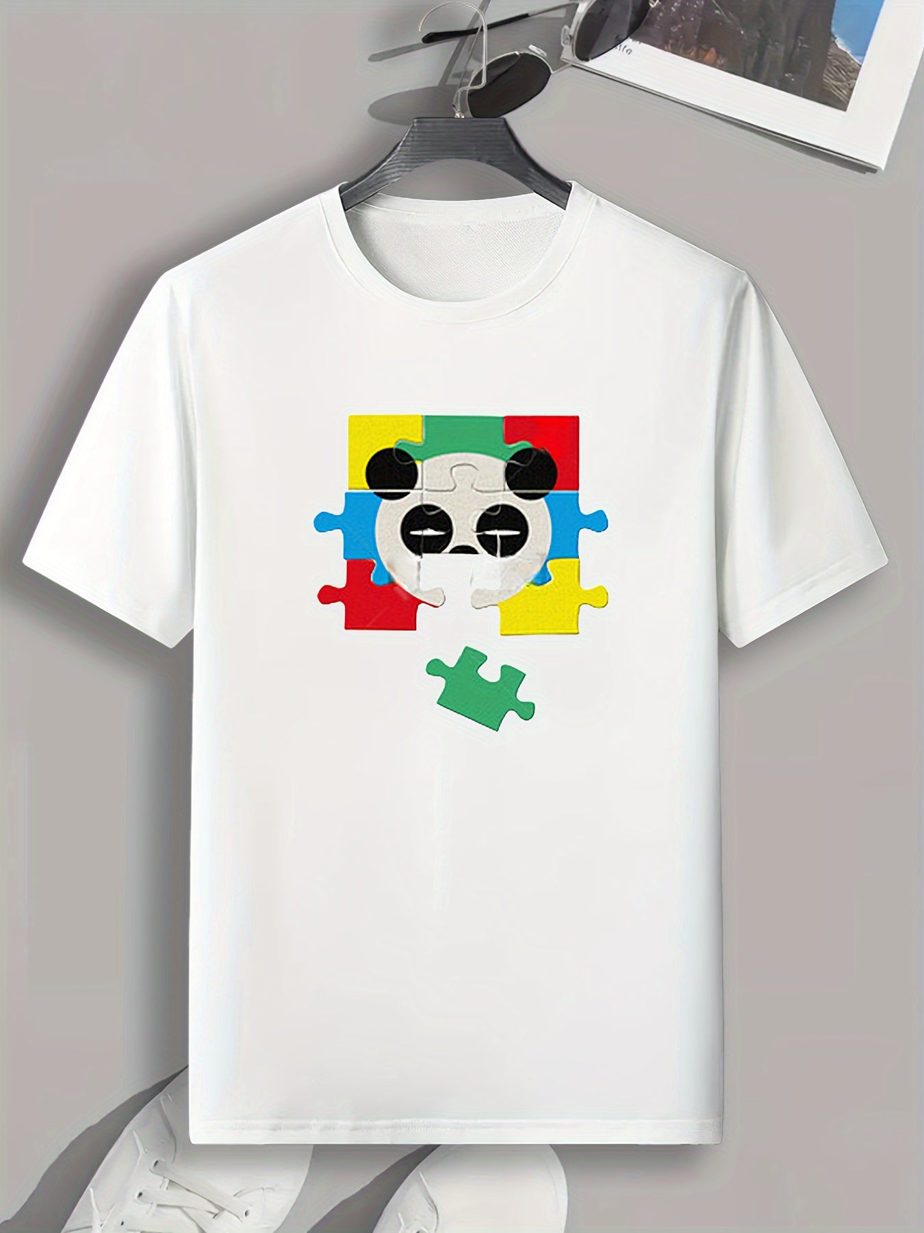 Panda Puzzle Print Men's Graphic T shirt Casual Comfy Tees