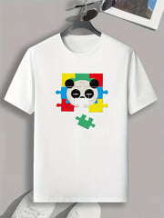 Panda Puzzle Print Men's Graphic T shirt Casual Comfy Tees