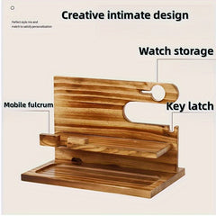 Men's Wooden Bedroom Organizer 2 Shelf Storage for Phone Keys Watches & Tools