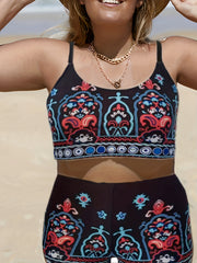 Boho Tankini Set Paisley Print Cami & Shorts Swimsuit