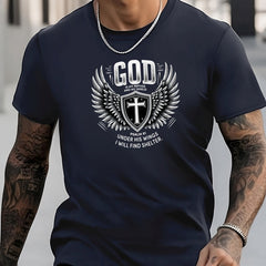 Men's Cross Pattern Shirt Casual Crew Neck Short Sleeve Tee Top