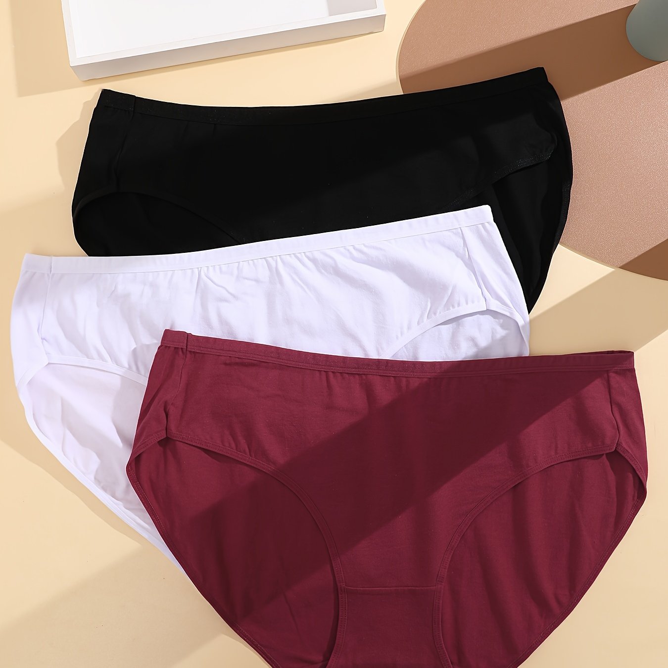 3 Pack Plus Size Basic Panties Set Women's Plus Breathable Solid Comfort Briefs