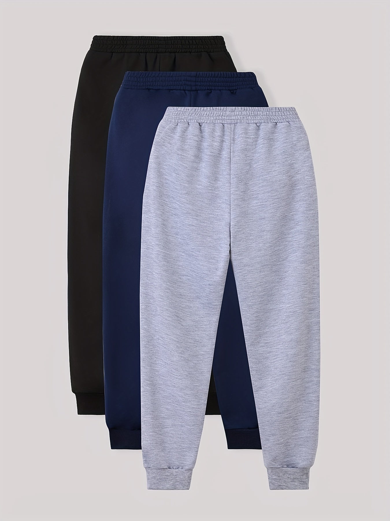 3pcs Boy's Solid Sweatpants Elastic Waist Joggers For Outdoor