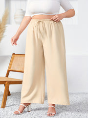Wide Leg Trousers Elastic Drawstring Solid Pants