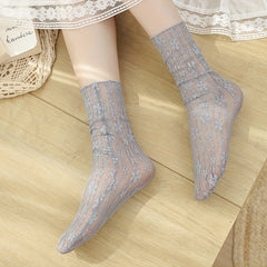 5 Pairs Floral Lace Mesh Socks Lightweight Mid Tube Women's Stockings