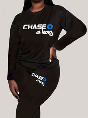 Women's Art Letter Print Top & Leggings Set