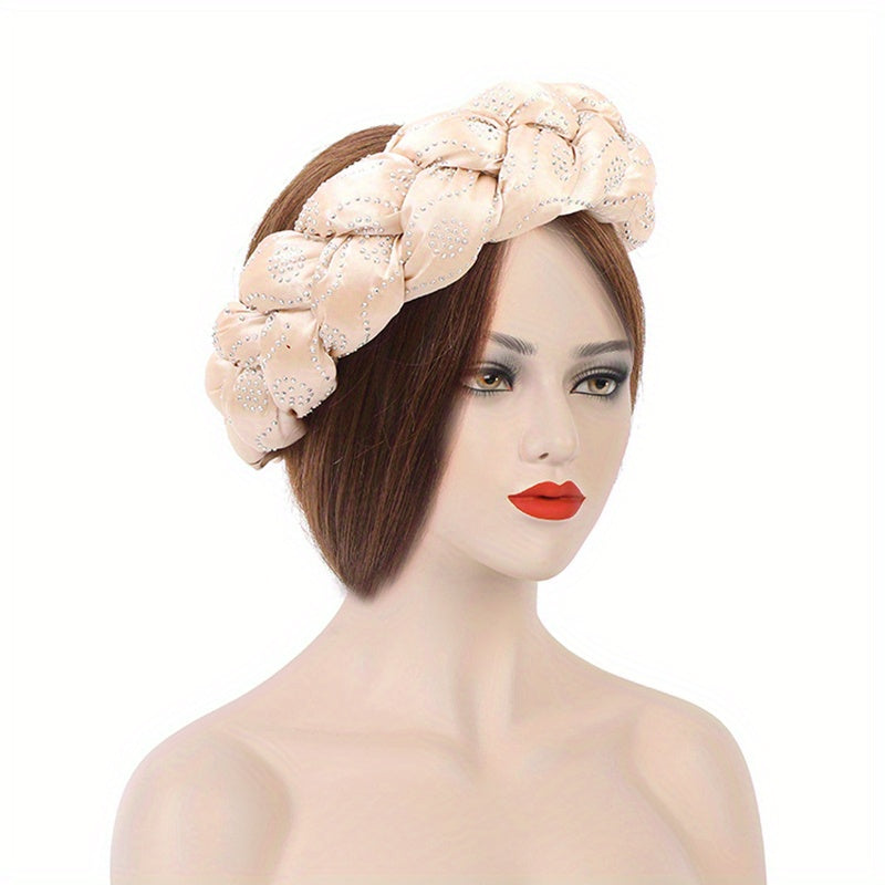 Satin Headband Twist Braid Hair Band Rhinestone Decor Headdress