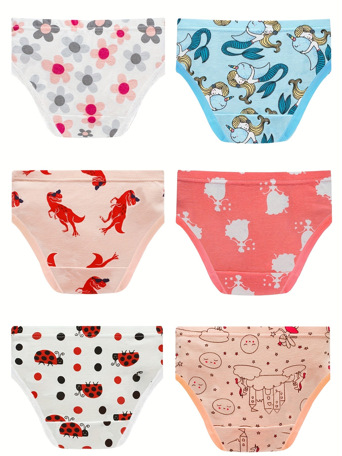 6pcs Girls Triangle Panties Strawberry Flamingo Striped Print