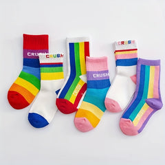 Colorful Rainbow Crew Socks for Kids