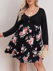 Colorblock Floral Print V Neck Dress