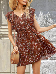 Polka Dot Print Dress V Neck Sexy Butterfly Sleeve