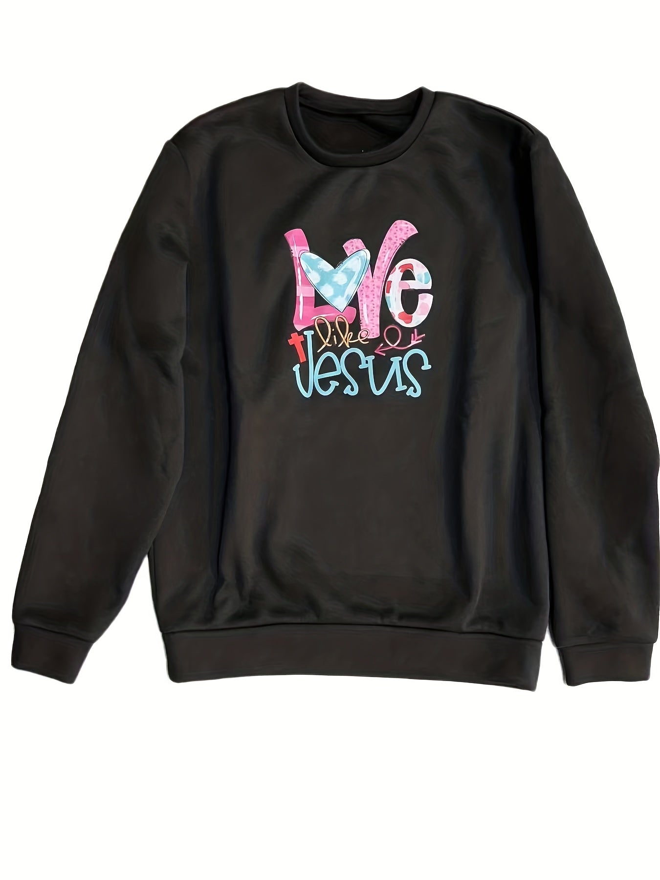 LOVE Letter Graphic Fleece Sweatshirt Round Neck Pullover Tops