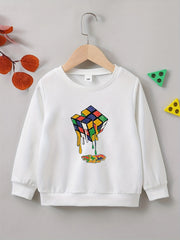 Melting Cube Print Boys Pullover Sweatshirt Long Sleeve Tops
