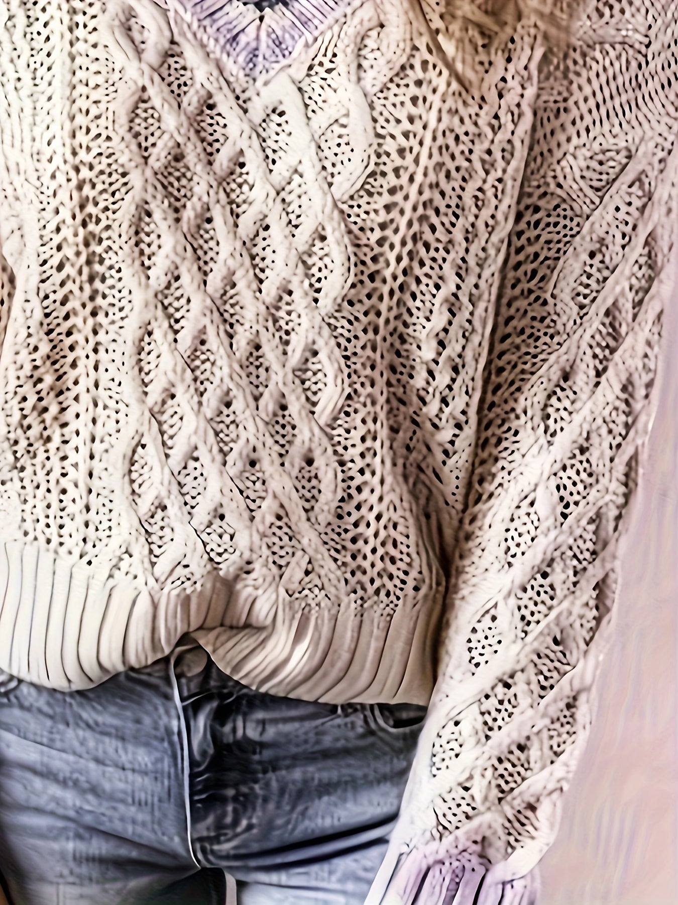 Colorblock Jacquard Long Sleeve V Neck Sweater