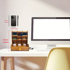Wooden Desk Organizer Pen Holder Office Art Supplies Storage