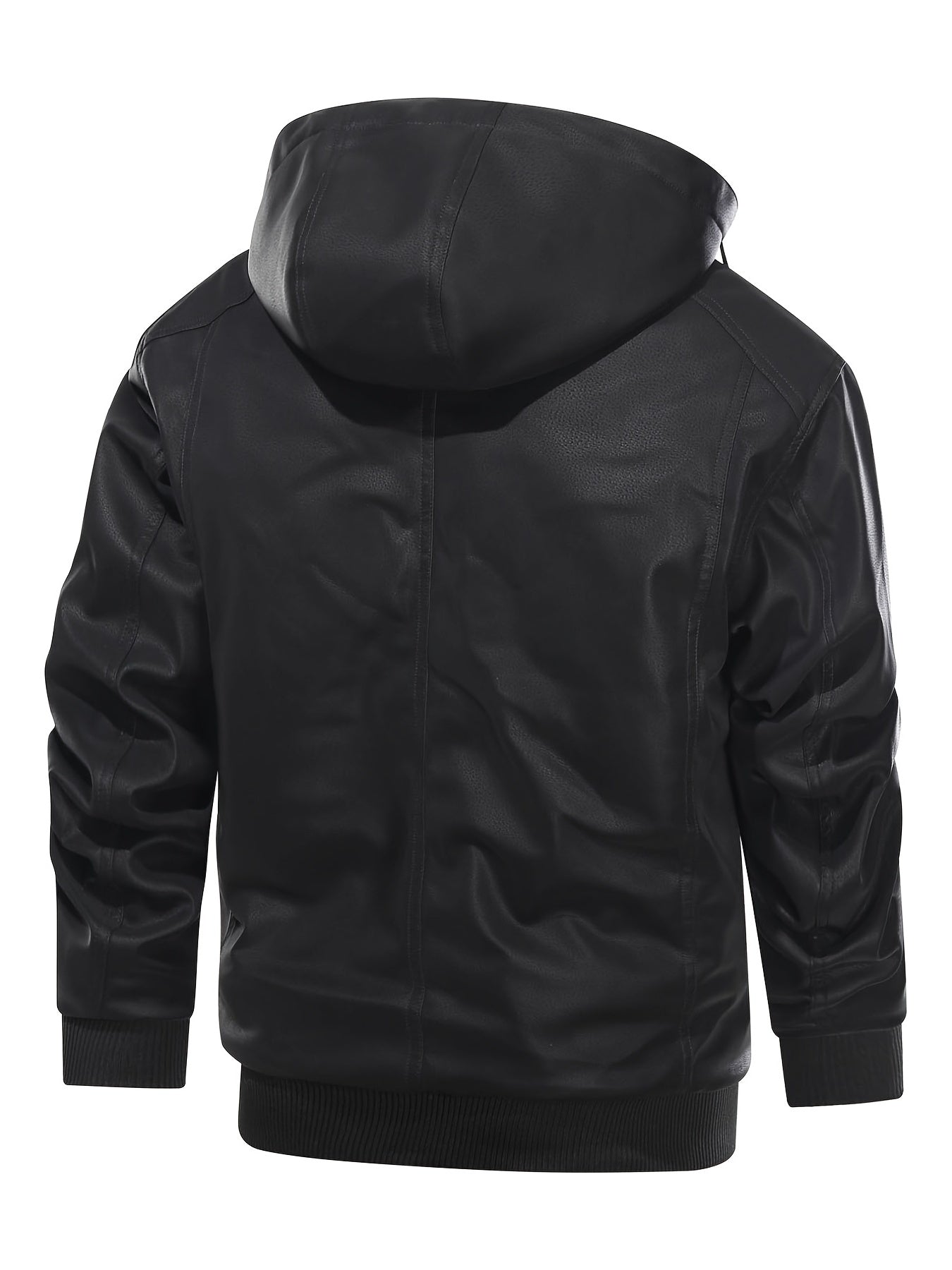 Men's Faux Leather Motorcycle Jacket Stand Collar with Hood