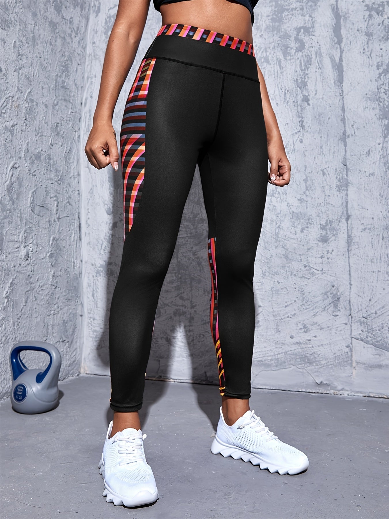 Women's High Stretch Yoga Leggings with Digital Printing and Stripe Details