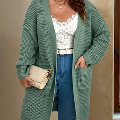 Waffle Pattern Longline Sweater Cardigan