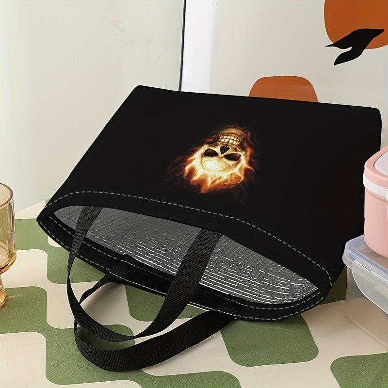 Halloween Flame Skull Insulated Lunch Bag - Large Capacity Waterproof