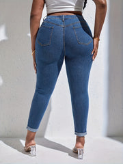 Sexy Jeans Women's Plus Solid Roll Up High Rise High Stretch Skinny