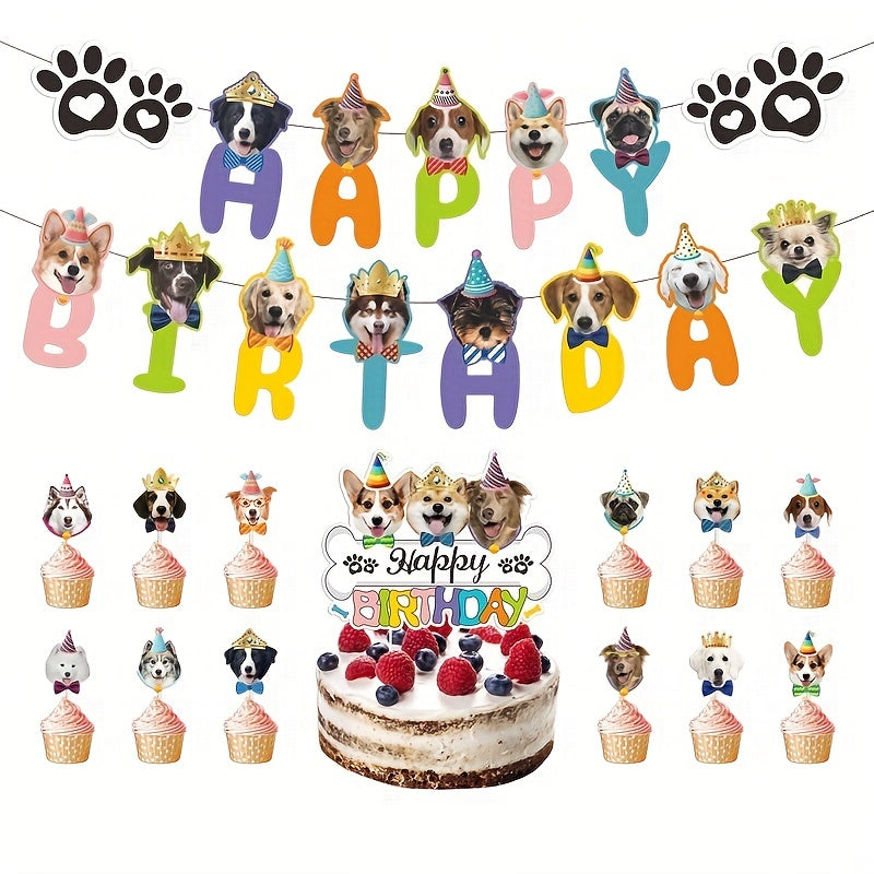 Dog Birthday Party Supplies Dog Cake Toppers Banner Balloons Ribbon
