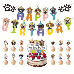 Dog Birthday Party Supplies Dog Cake Toppers Banner Balloons Ribbon