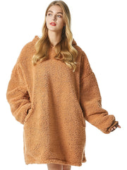 Solid Long Sleeve Hooded Robe Soft Teddy Fleece Blanket