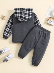 Toddler Boy's Hooded Shirt & Sweatpants Set Plaid Casual Outfits