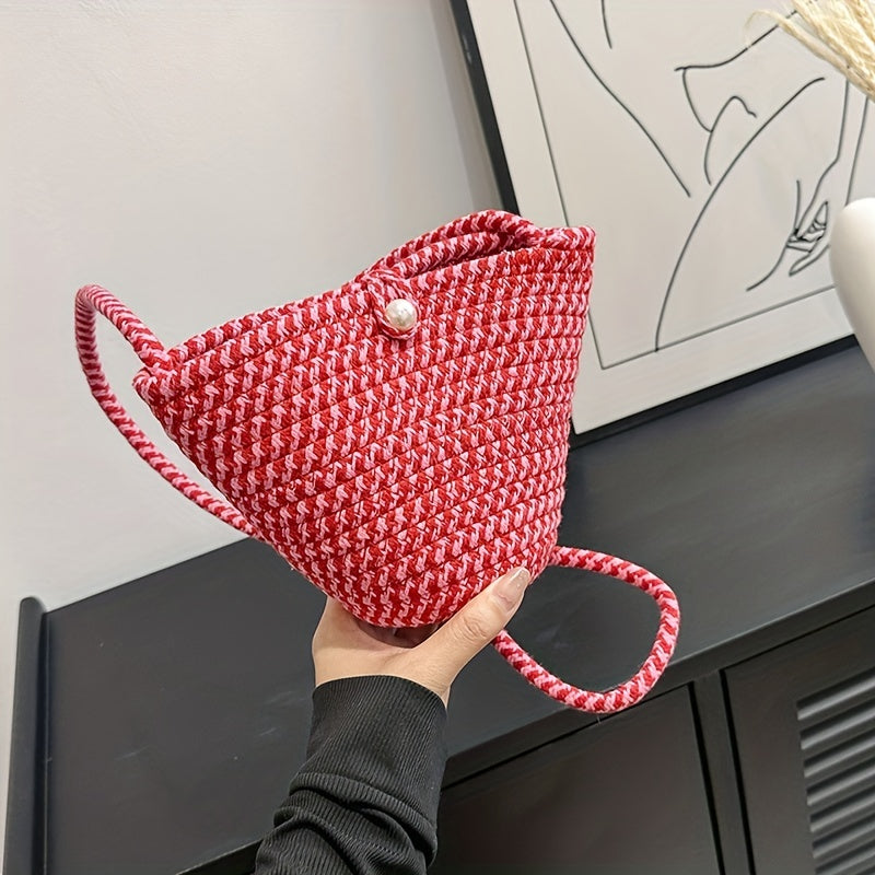 Kids Holiday Straw Shoulder Bag, Beach Bucket Bag for Girls