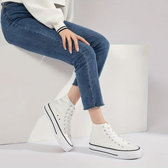 Women's Platform High Top Canvas Shoes Solid Round Toe Lace Up Sneakers