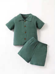 Boy's Short Sleeve Shirt & Shorts Set, Summer Casual 2pcs