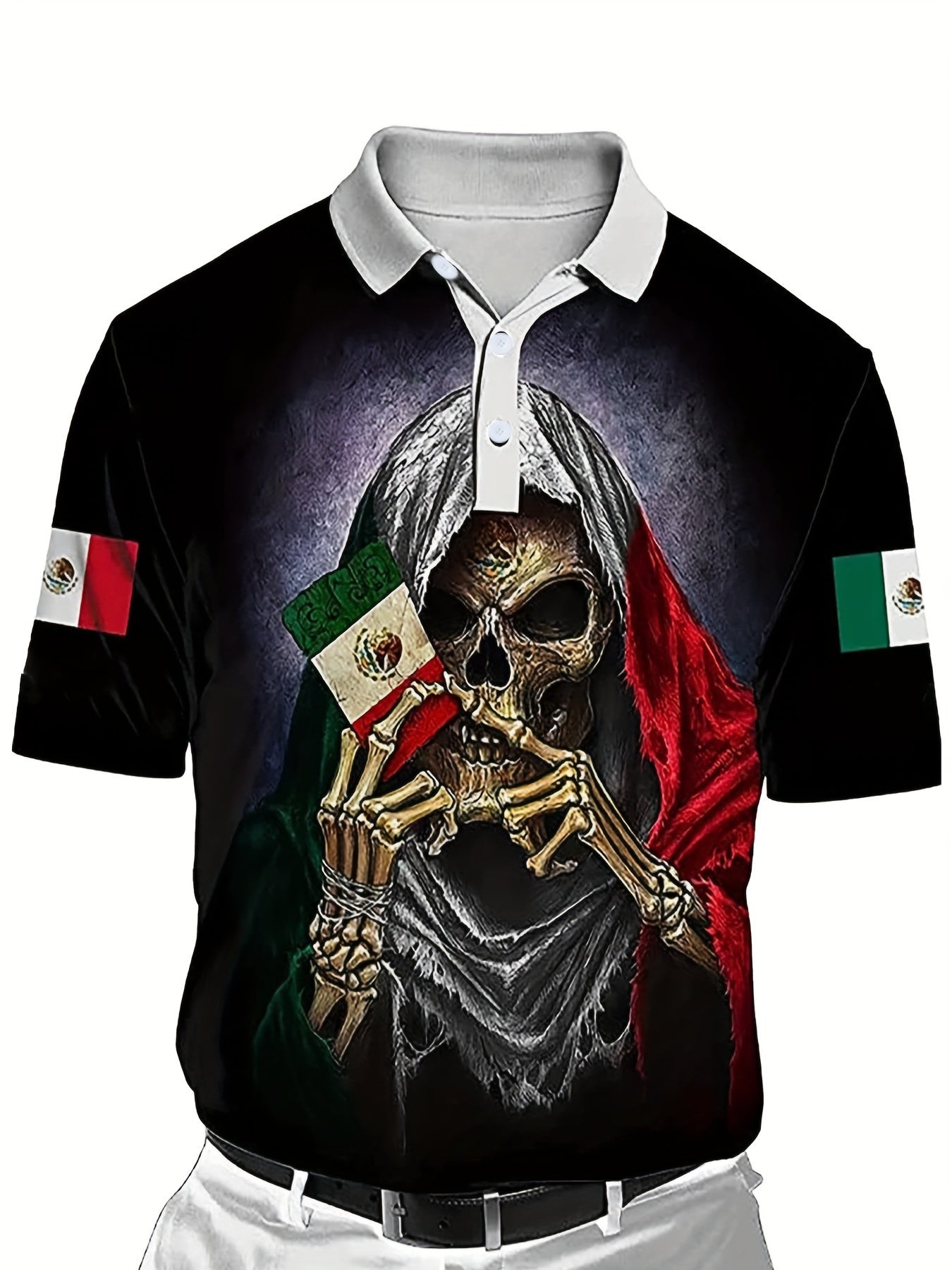 Skeleton 3D Pattern Men's Casual Custom Fit Short Sleeve Shirt