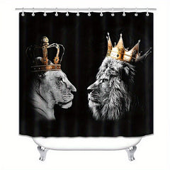 3pcs Lion Shower Curtain Set with 12 Hooks Complete Bathroom Decor