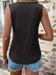Colorblock Button Tank Top V Neck Sleeveless Casual Summer Top