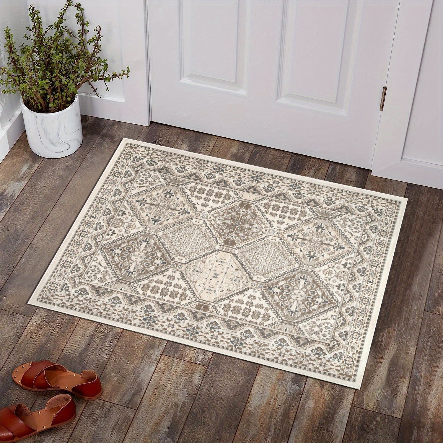 Brown Plaid Totem Print Runner Soft Kitchen Rug Non Slip