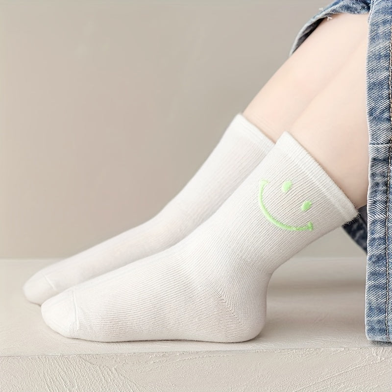 5pairs Kids Smiley Face Pattern Socks for Girls