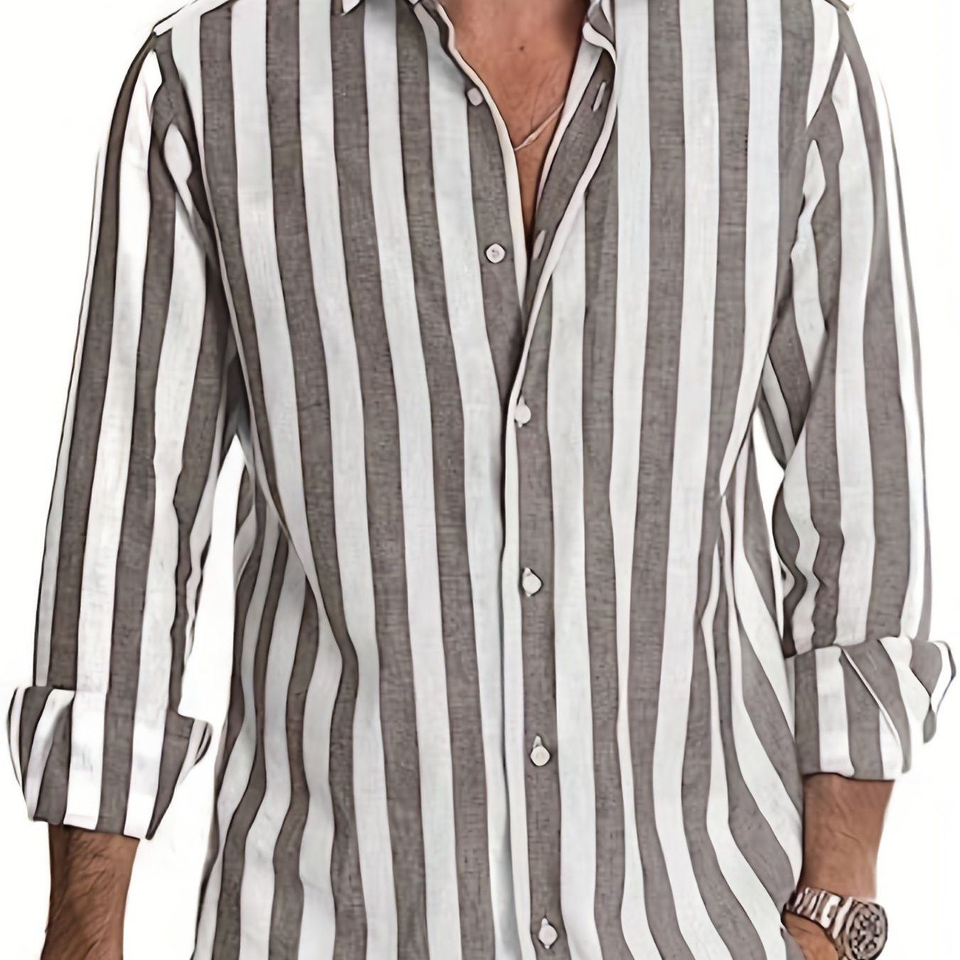 Men's Vertical Striped Casual Shirt Long Sleeves Regular Fit