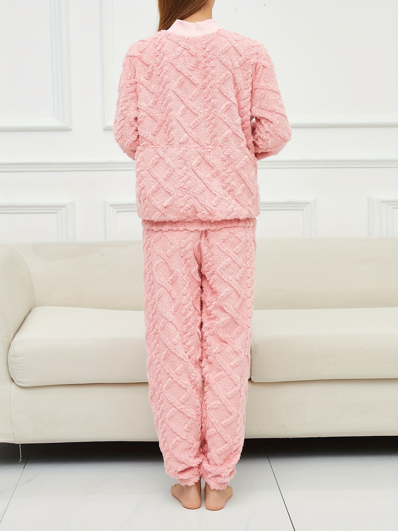 Argyle Pattern Lounge Set Long Sleeve Top & Pants Women's Loungewear