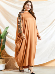 Tribal Abaya Dress Women's Plus Floral Appliques Batwing Sleeve