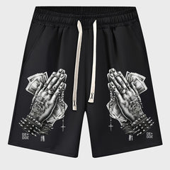 Men's Thin Prayer Hand Print Drawstring Shorts