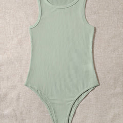 Basic Bodysuit Women's Plus Ribbed Round Neck Bodysuit