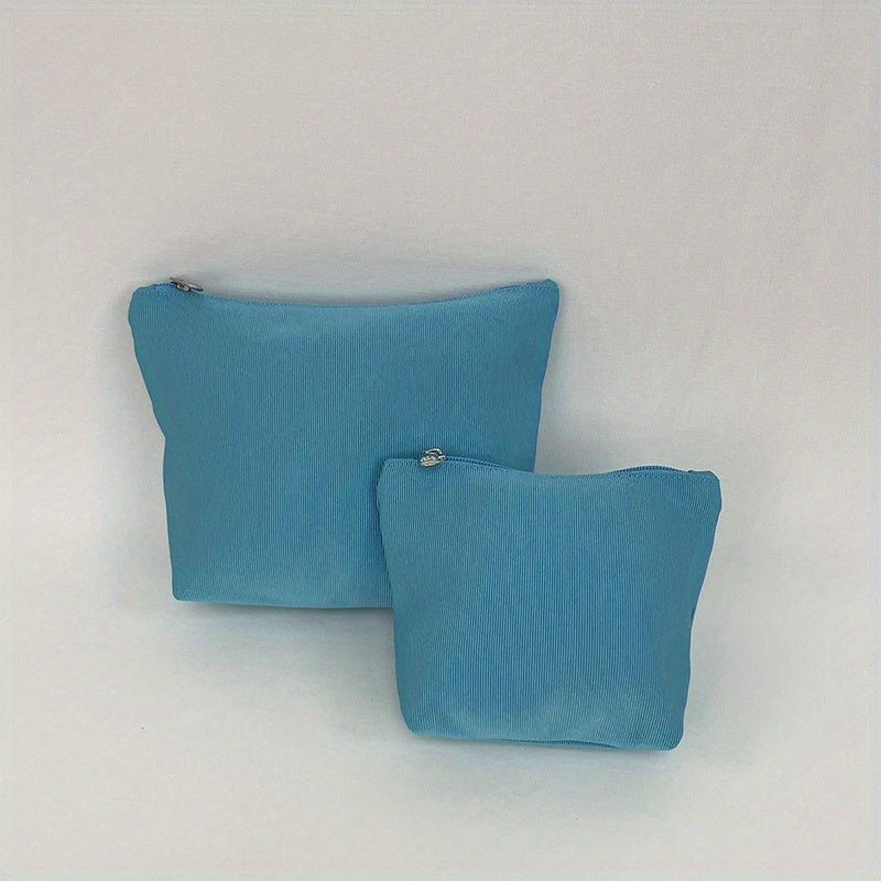 2pcs Travel Makeup Pouch Set Water Resistant Solid Style Zipper Bag Girls Women