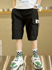 Boy's Cargo Shorts with Letter Patched, Street Style Casual Bottoms