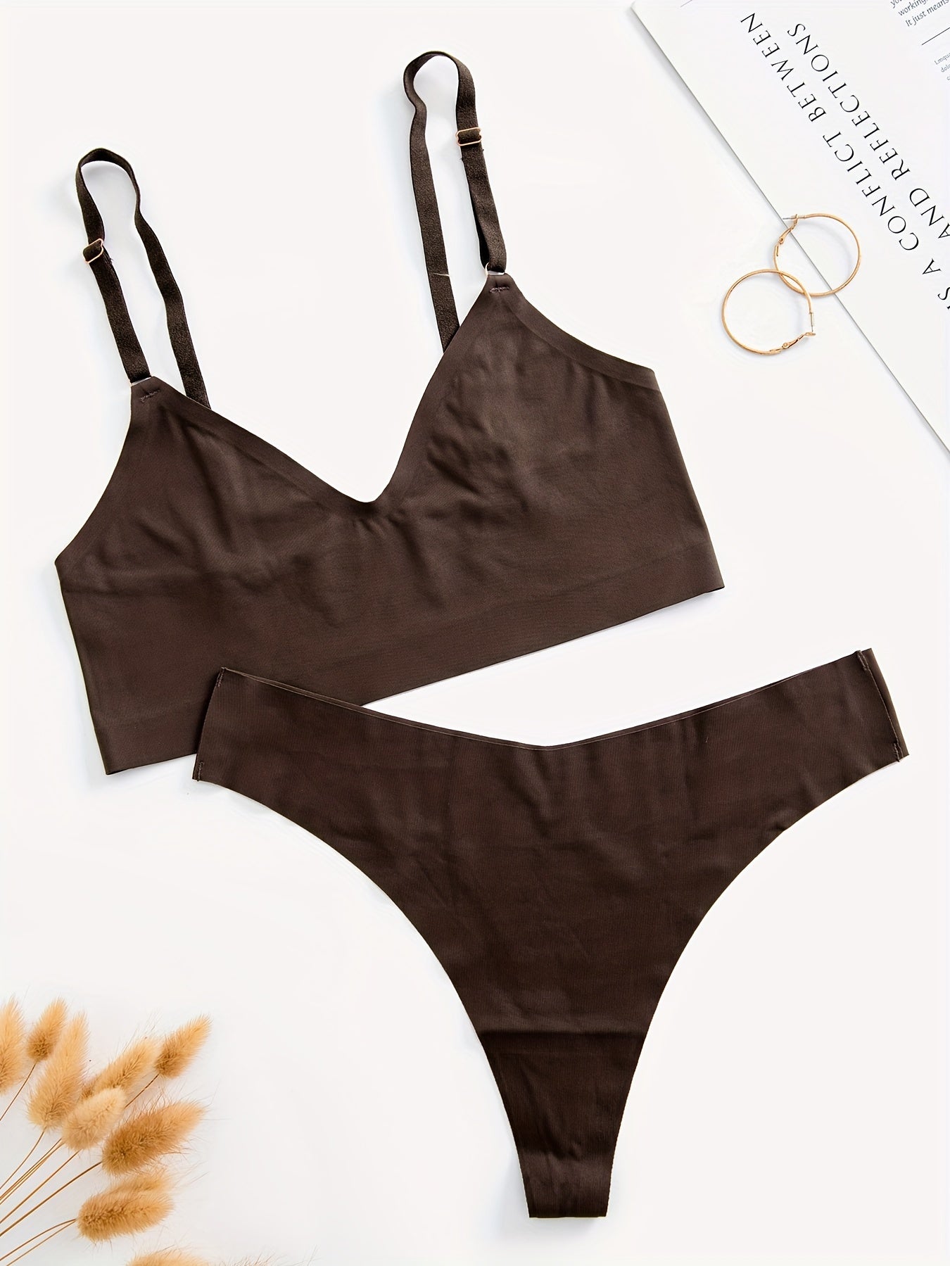 Seamless Bra & Panties Set Wireless Bra & Thong Lingerie Women's Underwear