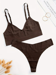 Seamless Bra & Panties Set Wireless Bra & Thong Lingerie Women's Underwear