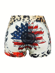 Sexy Shorts Women's Plus Flag & Sunflower & Leopard Print
