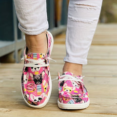 Women's Colorblock Dog Print Canvas Shoes Low Top Lace Up Round Toe Casual Shoes