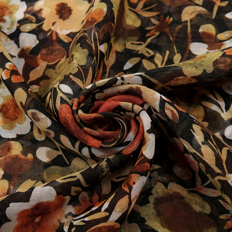 Plant Flower Print Scarf Vintage Soft Sunscreen Tassel Shawl Thin...