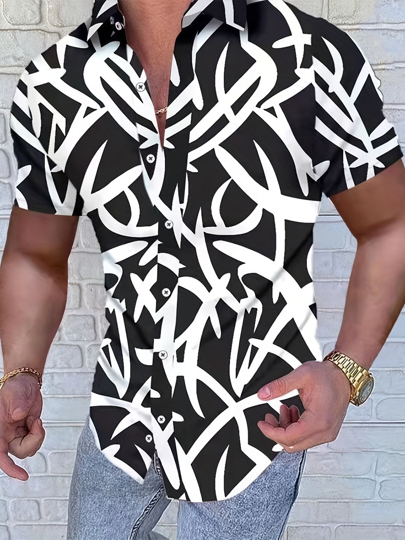 Men's Short Sleeve Casual Shirt Regular Fit Thick Lines